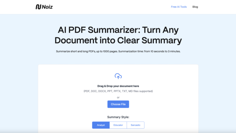 AI PDF Summarizer by Noiz: Features, Benefits and Review